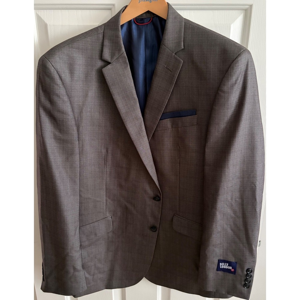 Billy London UK Mens Grey Textured Crosshatch Two Button Blazer Sport Coat